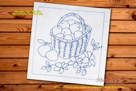 Fruits in Woven Basket Redwork
