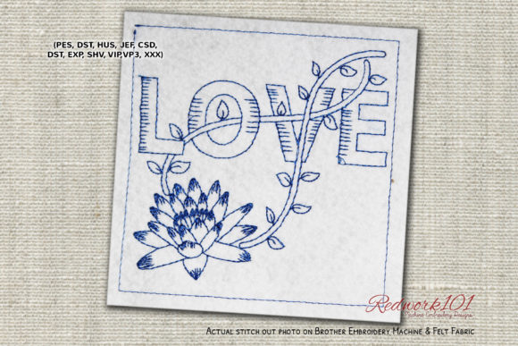 Lotus Flower Valentine Love Redwork